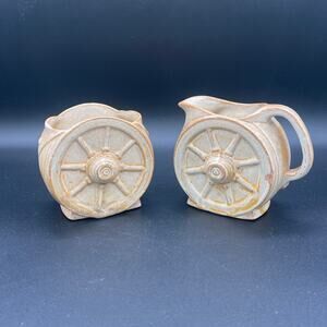 Frankoma Wagon Wheel Open Sugar Bowl and Creamer Set